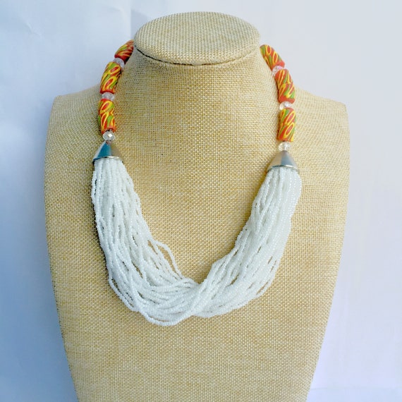 White seed bead necklace multiple strandschunky Etsy
