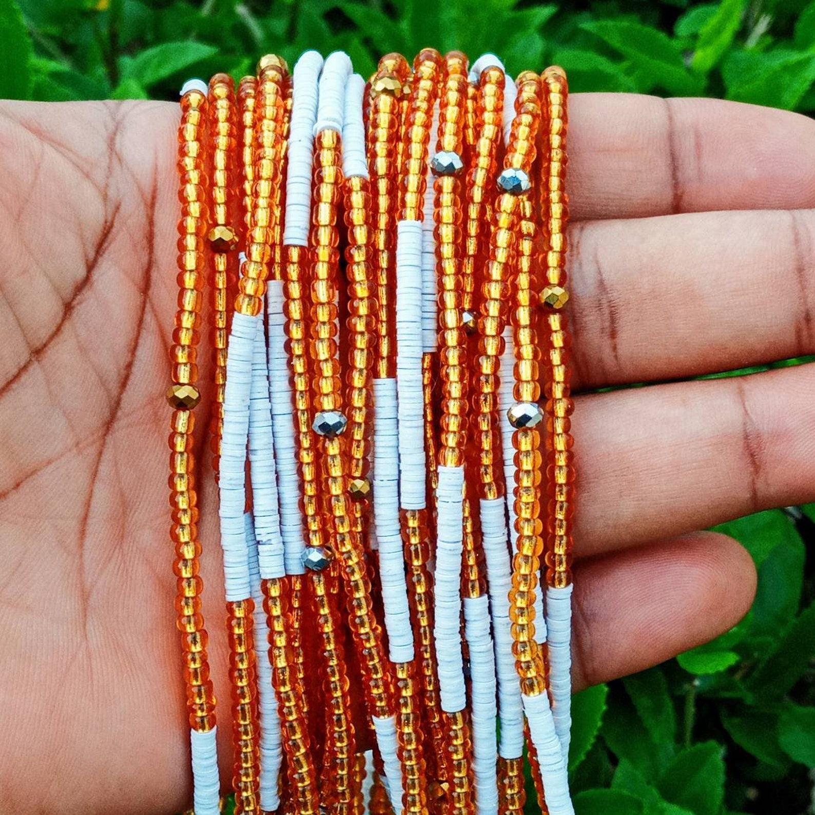 White and Gold Waist Beadsvinyl Disc Waist Beadscrystal Etsy