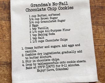 Custom Handwritten Recipe Kitchen Towel, Personalized Grandma's Recipe Gift, Handwritten Recipe Keepsake,  Mother's Day Kitchen Decor