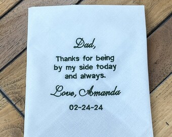 Personalized Father of the bride gift from daughter, Custom embroidered Wedding pocket square for Dad, Handkerchief Wedding gift for Dad
