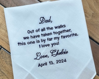 Father of the Bride Gift Personalized, Embroidered wedding handkerchief, Custom pocket square Dad gift