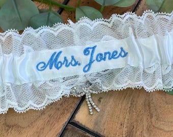 Personalized Bridal Garter: Custom Embroidered Wedding Lace, Petite to Plus Sizes