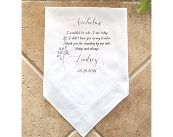 Brother of the Bride Gift, Brother of the bride handkerchief, Wedding Handkerchief, Personalized handkerchief.