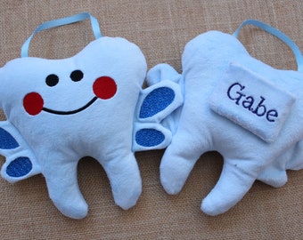 Personalized Tooth Fairy Plush for Boys and Girls, Blue Tooth Fairy Softie with Pocket,  Birthday gift for Kids, Christmas gift for Kids