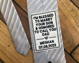 Father of the Groom Gift from the Bride,  Personalized Embroidered tie patch with sew-on or iron-on option