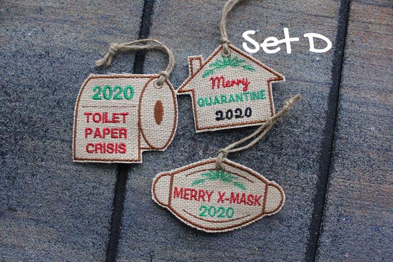 2020 Christmas Ornament Set of 3 Funny Holiday Gift Mask Embroidered Natural Burlap Toilet Paper Rustic Holiday Home Decor Canada