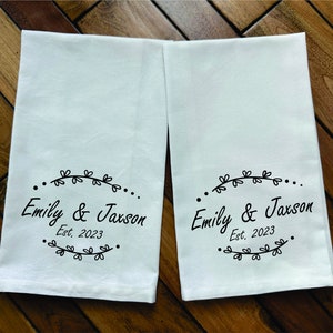 Cotton 2nd Anniversary Gift for Couples, Personalized Tea Towel, Custom Bridal Shower Gift, Wedding Gift for Newly Weds, Kitchen Decor