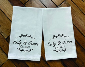 Cotton 2nd Anniversary Gift for Couples, Personalized Tea Towel, Custom Bridal Shower Gift, Wedding Gift for Newly Weds, Kitchen Decor