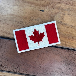 Canada Flag Embroidered Patch, 8x4cm or custom size, easy to iron on, handmade in Canada