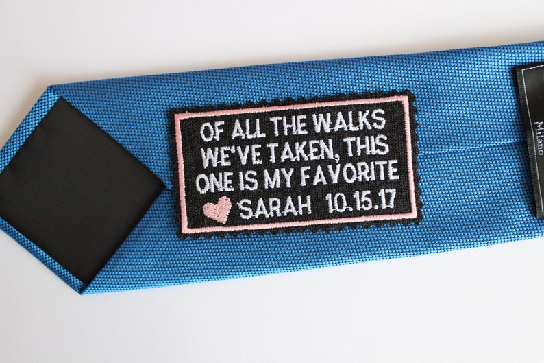 Father of the Bride Gift, Slim Tie patch personalized, Embroidered Suit label, Of all the walks image 1