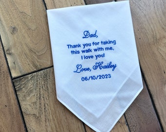 Father of the bride gift from daughter, Custom embroidered Wedding pocket square for Dad, Personalized Handkerchief Wedding gift for Dad
