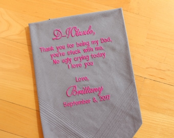 FATHER of the BRIDE wedding handkerchief, colored, hankerchief,hanky,Grey pocket square,embroidered hanky, CUSTOMIZED, personalized, Canada