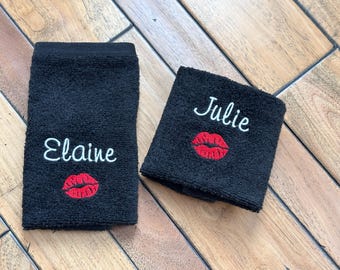 Personalized makeup washcloth, Black embroidered makeup remover towel makes great gift for women