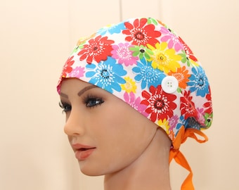 Surgical Scrub cap women, Flower Scrub Hat with ear savers, Surgery Nurse Doctor Medical Student Residents Christmas Birthday Gift, Vibrant