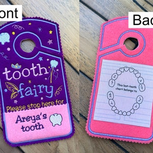 Tooth Fairy please stop here Door Hanger, tooth chart, Pocket, Tooth Fairy Pillow Alternative, girls colors,