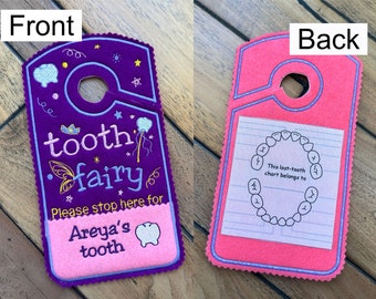 Tooth Fairy please stop here Door Hanger, tooth chart, Pocket, Tooth Fairy Pillow Alternative, girls colors,