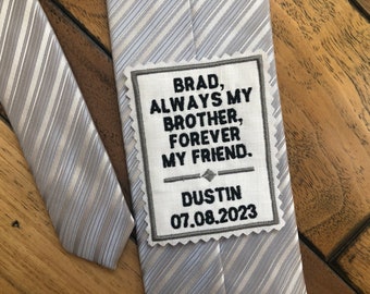 Brother of the Groom Tie Patch Personalized, Brother of the Bride Tie Label Custom Embroidered, sew-on or iron-on option