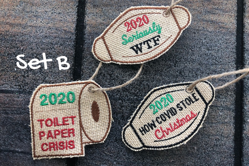 2020 Christmas Ornament Set of 3 Funny Holiday Gift Mask Embroidered Natural Burlap Toilet Paper Rustic Holiday Home Decor Canada