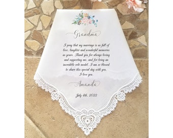 Grandma of the Bride Gift, Wedding Handkerchief, Wedding Hankies-Gift for Grandmother-LS11LeCAC[I-320]