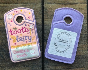 Tooth Fairy Door Hanger with Money Exchange Pocket, Tooth Fairy for Girls in Pastel colors
