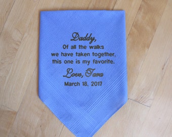 Father of the Bride Blue Embroidered wedding handkerchief Personalized, Dad gift from the bride