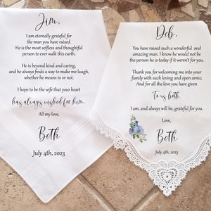 Mother of the Groom Gift, Father of the Groom Gift, Wedding Gift, Wedding Handkerchief, Personalized Gift, Wedding Gift for Parents