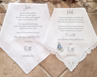 Mother of the Groom Gift, Father of the Groom Gift, Wedding Gift, Wedding Handkerchief, Personalized Gift, Wedding Gift for Parents