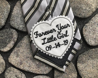 Father of the Bride Gift Personalized, Embroidered Heart tie patch, tie label wedding favor, sew-on iron-on option, Forever your little girl