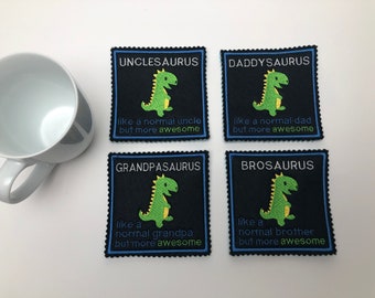 Embroidered Grandpa Dinosaur Felt Coaster, Gift for Him