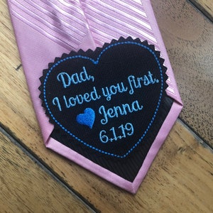 Father of the bride Gift, Dad Embroidered Heart Black Tie Patch, Wedding Gift for Dad from the Bride, I loved you first iron on heart patch