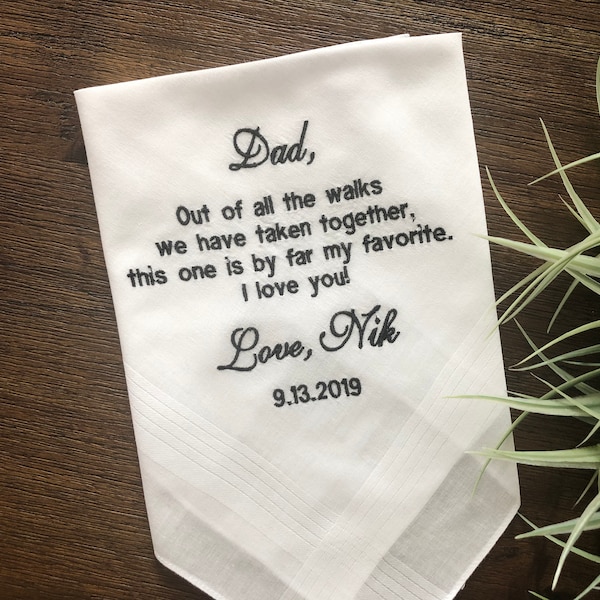 Father of the Bride Gift Personalized, Embroidered wedding handkerchief, Custom pocket square Dad gift