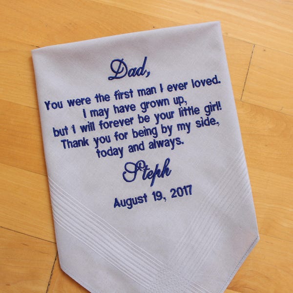 Father of the Bride handkerchief, Wedding Handkerchief for Dad. EMBROIDERED, Wedding Gift for Dad,Personalized Gift,favor,Canada,FOB5