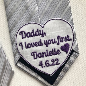 Tie Patch Father of the Bride Gift Personalized, I Loved You First Embroidered Heart tie patch, Wedding tie label sew-on iron-on option
