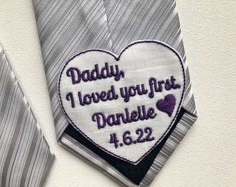 Tie Patch Father of the Bride Gift Personalized, I Loved You First Embroidered Heart tie patch, Wedding tie label sew-on iron-on option