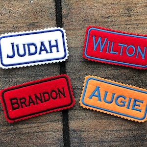 Name patch custom embroidered on felt, 4x2 inches IRON-ON name label, Back to School Personalized Name Tag