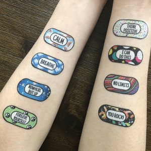 Positive Affirmations Temporary Tattoos Set of 16, Mental Health Inspirational Plaster Tattoo, Birthday or Christmas Gift for Teens