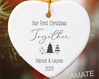 First Christmas Engaged Personalized Heart Christmas Ornament, Custom Christmas Gift for Couples, First Christmas Together