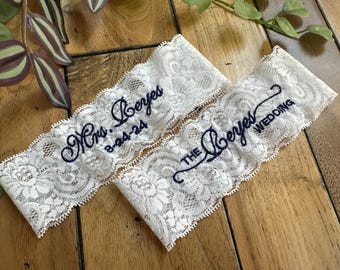 Personalized Embroidered Lace Wedding Garter: Custom Size Petite to Plus, Bridal Keepsake