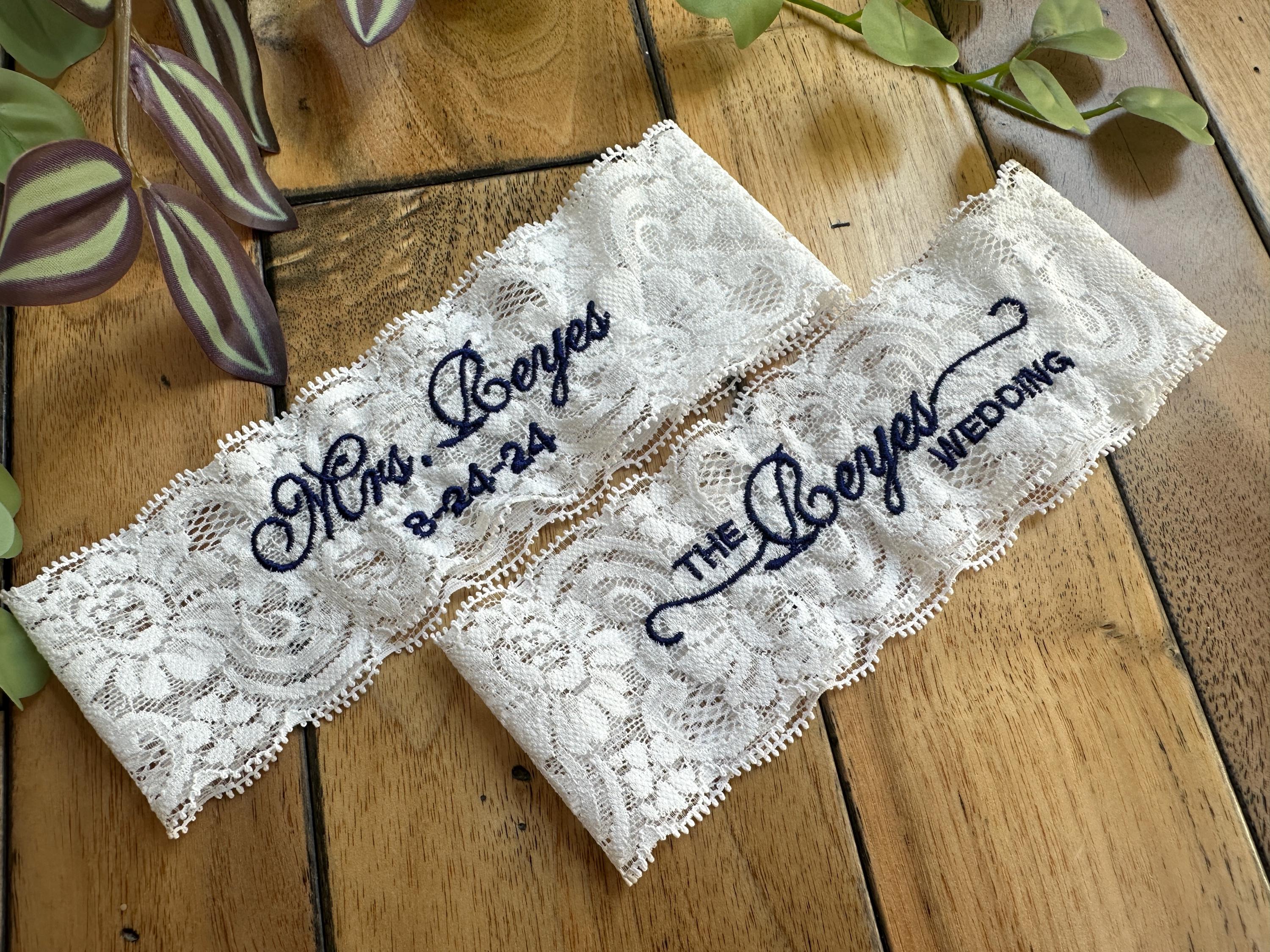 Personalized Embroidered Lace Wedding Garter: Custom Size Petite to…