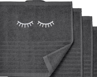 makeup washcloth, embroidered eyelash makeup remover towel in Dark Grey