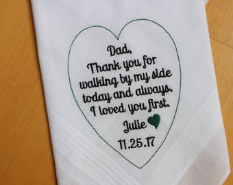 Father of the Bride Pocket Square, Wedding Handkerchief Personalized for dad, thank you for walking by my side, Custom embroidery