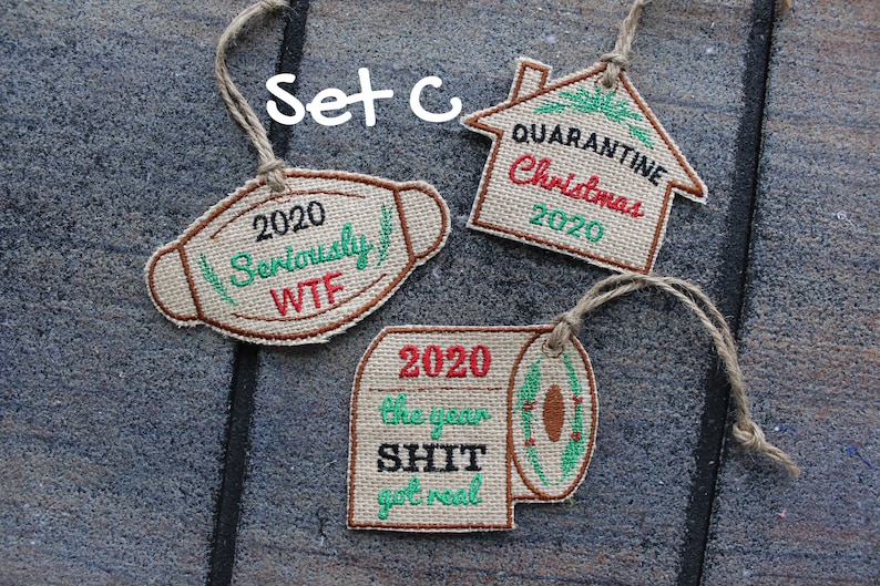 2020 Christmas Ornament Set of 3 Funny Holiday Gift Mask Embroidered Natural Burlap Toilet Paper Rustic Holiday Home Decor Canada
