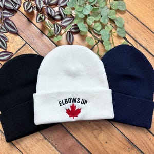 Elbows Up Canada Toque, Embroidered Patriotic Canadian Beanie, Buy Canadian, Canada Pride Souvenir Gift