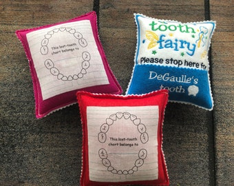 Tooth Fairy Pillow with Tooth Chart for Boys or Girls  with Money and Tooth exchange Pocket, Birthday, Christmas gift for Kids