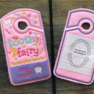 Accroche-porte, carte dentaire, pochette, alternative à l'oreiller fée des dents, couleurs pour filles, cadeau de Noël pour enfants