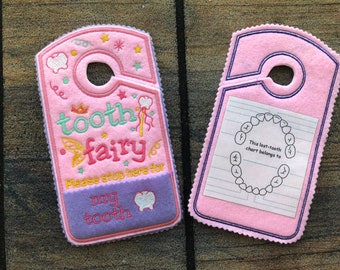 Tooth Fairy please stop here Door Hanger, tooth chart, Pocket, Tooth Fairy Pillow Alternative, girls colors, Christmas gift kids