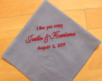 GROOM Handkerchief, Groom Gift from the Bride, CUSTOM, future husband Embroidered Wedding hankie,Cursive font, pocket square, lots of colors