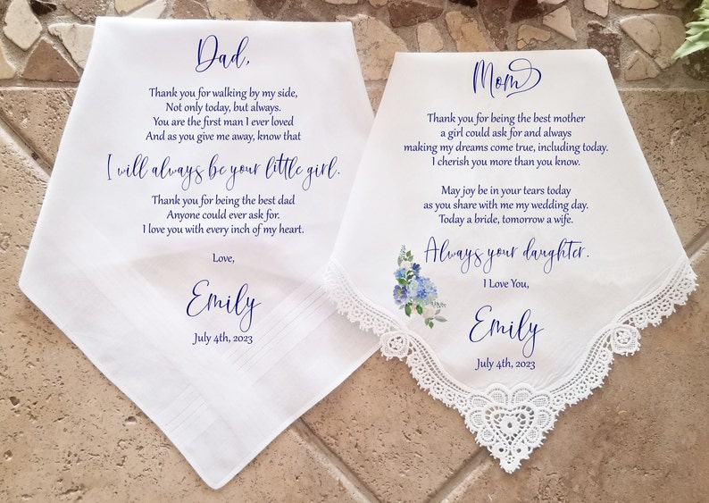 Mother of the Bride Gift & Father of the Bride Gift from the Bride, Mother of Bride Gift, wedding handkerchief from daughter image 1