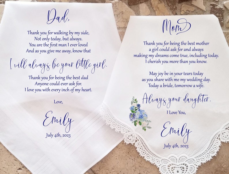 Mother of the Bride Gift & Father of the Bride Gift from the Bride, Mother of Bride Gift, wedding handkerchief from daughter image 2