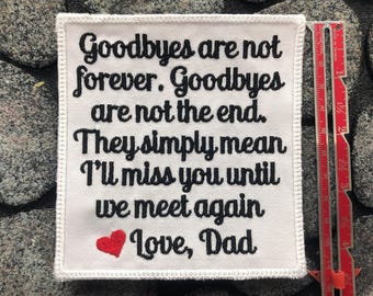 Memory Pillow Applique Patch Personalized Good byes are not forever, Iron-on or sew on fabric patch